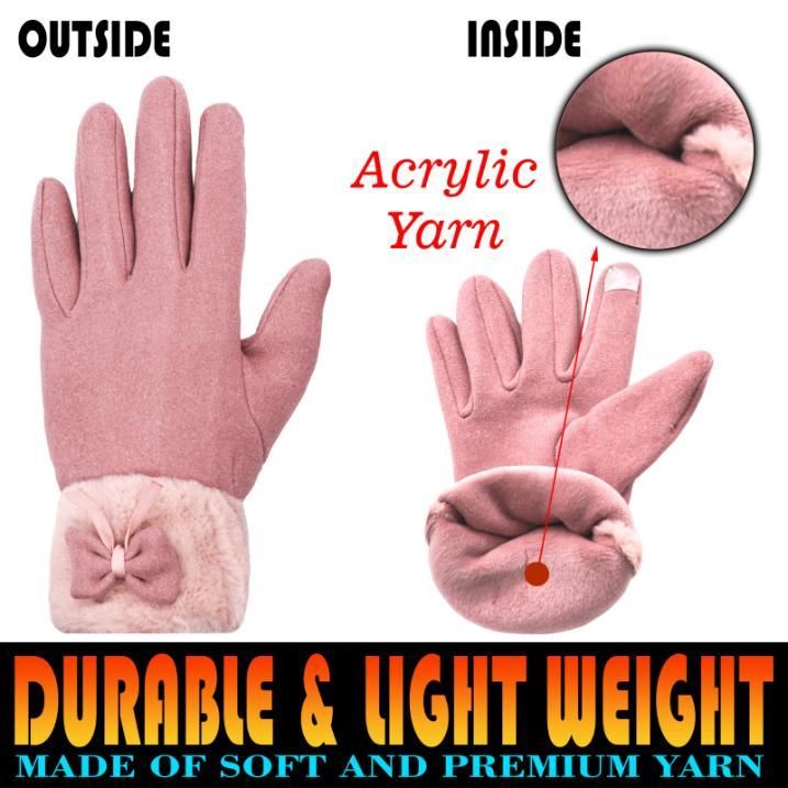 Women's Winter Warm Gloves with Cute Bow & Touched Screen